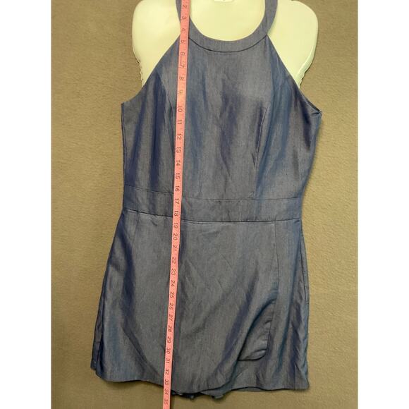New York & Company Sleeveless Chambray Romper Shorts Small Denim Look - Picture 2 of 8